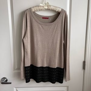 Red brand Beige Sweater with Black Lace Detail